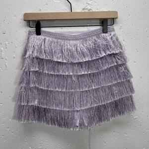 Forever 21 Womens Small Shorts Lavender Purple Layered Fringe Satin Mini Skirt
